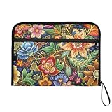 ZRYSMY Expanding Filing Folder, Indonesian Batik Flowers Funny Cute 13 Pockets Expandable File Folders with Sticky Labels, A4 Letter Size Paper Document Organizer for Office School Boys Girls