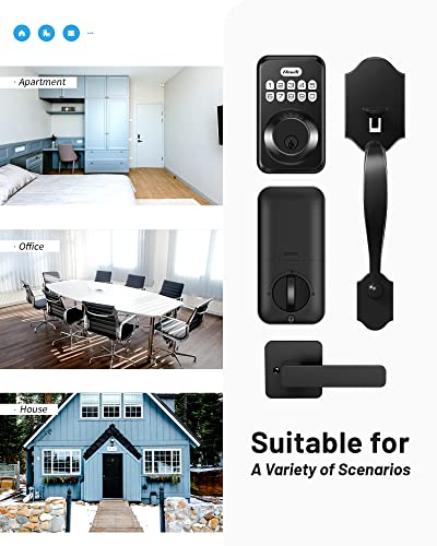 Keyless Entry Door Lock Set, Zowill Electronic Keypad Deadbolt Door Lock Set With 2 Handles, Front Door Handle Lever Sets, Digital Door Lock With Keypad Set, Auto Lock, Code Door Lock, Matte Black #TOP6