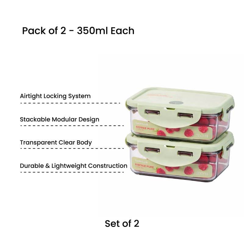 Image of LocknLock 350ml Food Storage Containers (Pack of 2) | Airtight, Leakproof, BPA-Free Plastic Boxes | Stackable Kitchen Containers for Snacks, Lunch, Fridge & Pantry Storage