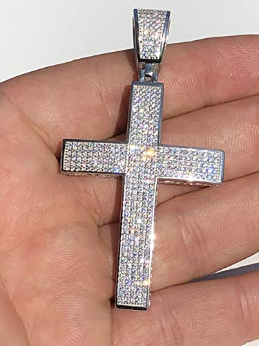 Harlembling Solid 925 Sterling Silver Iced Cross Pendant - Men's - 2X1.5 20 Grams - Fits Up To 8Mm Chains! #TOP1