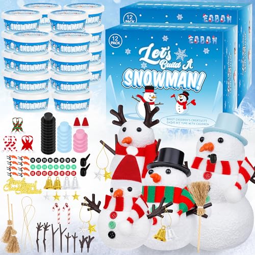 24 Pack Build a Snowman Kit Snowman Kit Inspiring DIY Christmas Crafts for Kids Creative Air Dry Clay Modeling Indoor Decorations Kids Christmas Snowman Crafts Gift for School Winter Party Fun