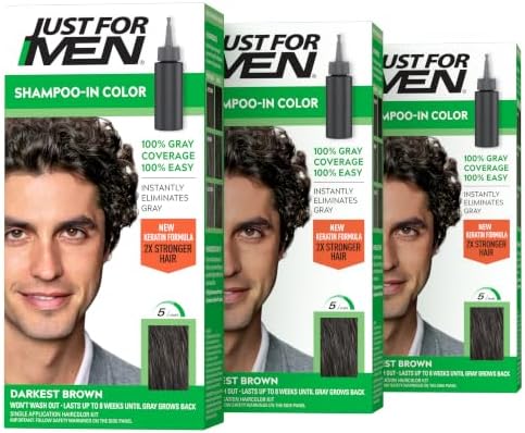 JUST FOR MEN Shampoo-In Color, Hair Color, Darkest Brown H-50 (3 Pack)