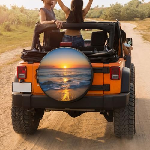 Image of Colorful Sun Over The Sea Waves Reflections Tropics Spare Tire Cover Dust-Proof Wheel Tire Cover Fit Trailer, RV, SUV and Many Vehicle 17 Inch