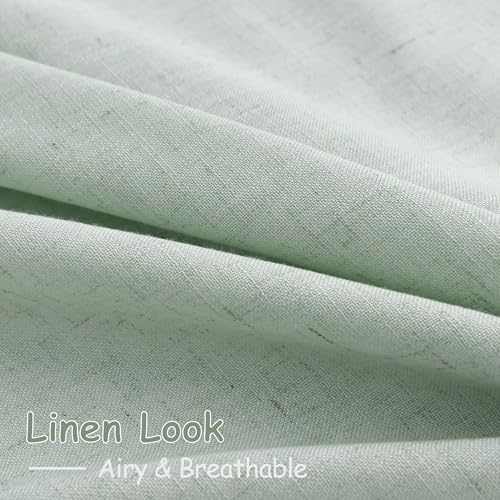 Image of Extra Long Aqua Green Linen Curtains 120 Inch for Living Room 2 Panels Set Rod Pocket Back Tab Light Filtering Semi Sheer Linen Window Drapes Privacy High Ceiling Drapes for Farmhouse 52x120