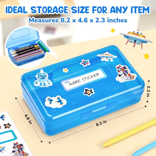 GAMENOTE Plastic Pencil Box with Personalized Sticker,Kids Large Hard Pencil Case with Snap-tight Lid,Clear Crayon Maker Organizer,Small Art Craft Storage Containers,School Supplies Box for Boys,Girls