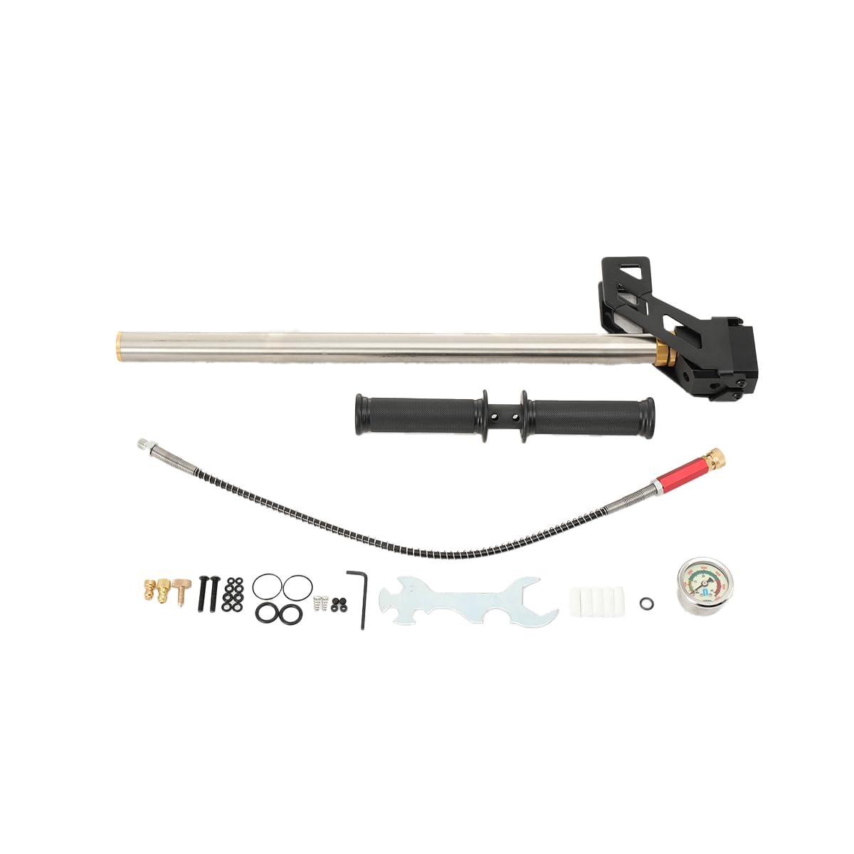 Bomba de Aire 4500 PSI, Bomba Manual de Alta Presión de 3 Etapas Inflador de Aire de Bomba con Manómetro, Bomba de Mano de Acero Inoxidable para Bicicleta, Plegable