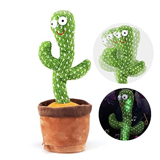 Dancing Cactus Talking Toy,Wriggle Singing Mimicking Cactus,Repeat What You Say,Sing,Dance,Recording,LED(120 Songs)