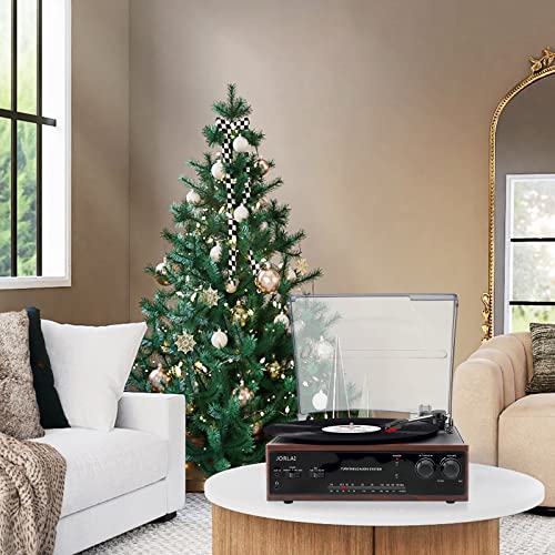 Jorlai Vinyl Record Player, Dual Bluetooth Turntable For Vinyl Records With Built-In Speakers, 3-Speed, Belt Drive Vintage Lp Phonograph Support Rca Outputs/Aux Input/Am/Fm, Wood #TOP6