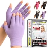 Compression Arthritis Gloves for Women and Men, Fingerless Rheumatoid Arthritis Carpal Tunnel Pain Relief Gloves, Hand Support Wrist Brace for Tendonitis Swelling Crocheting Typing Neuropathy Purple S