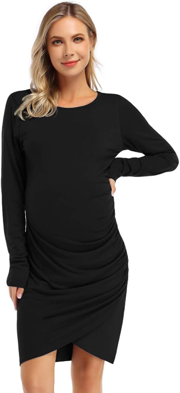 Coolmee Womens Maternity Dresses Casual Ruched Short Sleeve Irregular Bodycon Mini Dress for Women at  Women’s Clothing store