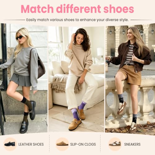 Image of Velice Wool Socks for Women Merino Wool Boot Hiking Thick Thermal Warm Winter Crew Cushion Cozy Work Socks 5 Pairs
