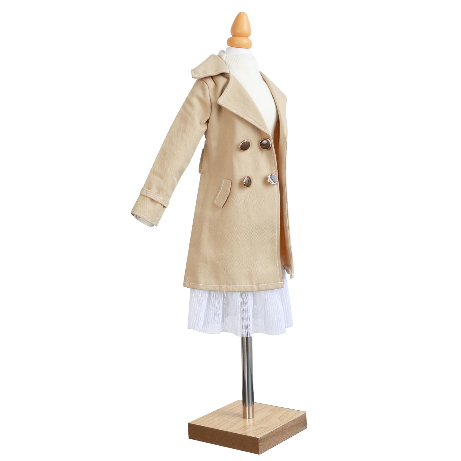 Set cappotto BJD 1/3 - Cappotto medio lungo con abito bianco, cappello e borsa per adulti BJD (cachi, viola) (cachi)