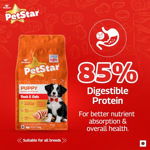 Image of Petstar Puppy Dry Dog Food 1 kg, Duck & Oats Formula, High Protein, Gentle Digestion, Healthy Growth, No Artificial Flavours or Added Sugar