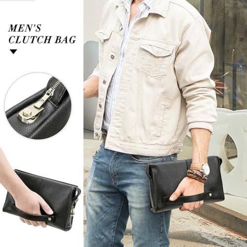 Cuir pleine fleur noir classique pour cette pochette à code Lock homme