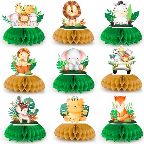 Centros de mesa de favo de mel de animais de safari, 9 peças de centro de mesa de animais da selva, centros de mesa de favo de mel de animais da selva, centros de mesa de safari para