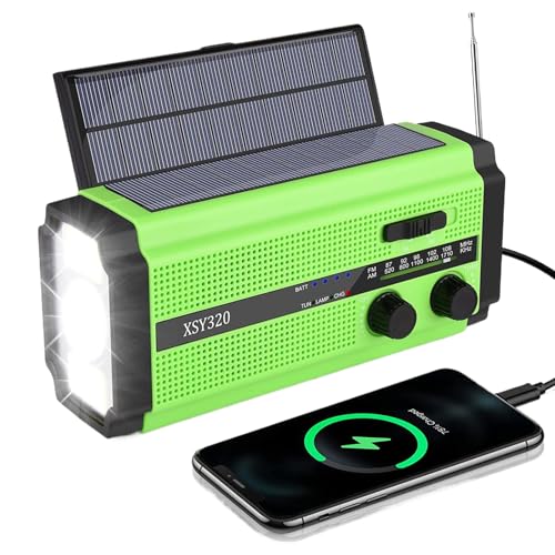 Radio Solar Recargable | Radio Tiempo de Manivela - Cargador Portátil Recargable 5000mAh para Camping Senderismo y Corrientes