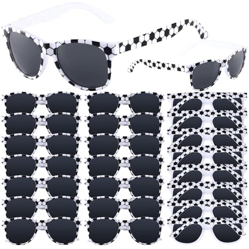 CHUNNIN 16 Pack Soccer Sunglasses White Black Frame Sunglasses Bulk for Soccer Party Favors Sports Plastic Glasses for Team Gifts Birthday Goodie Bags Stuffers Sports Theme Party Supplies Favors