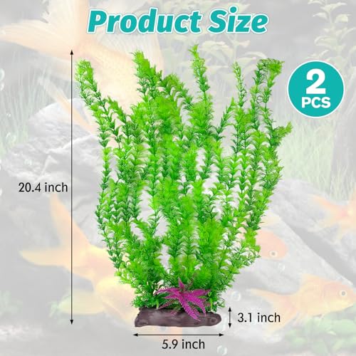 Image of Hamiledyi Aquarium Plastic Plants Aquarium Decor Artificial Fish Tank Plants,Tall Fish Tank Decorations, Extra Large Aquarium Plant 20.4-inch Tall,2PCS