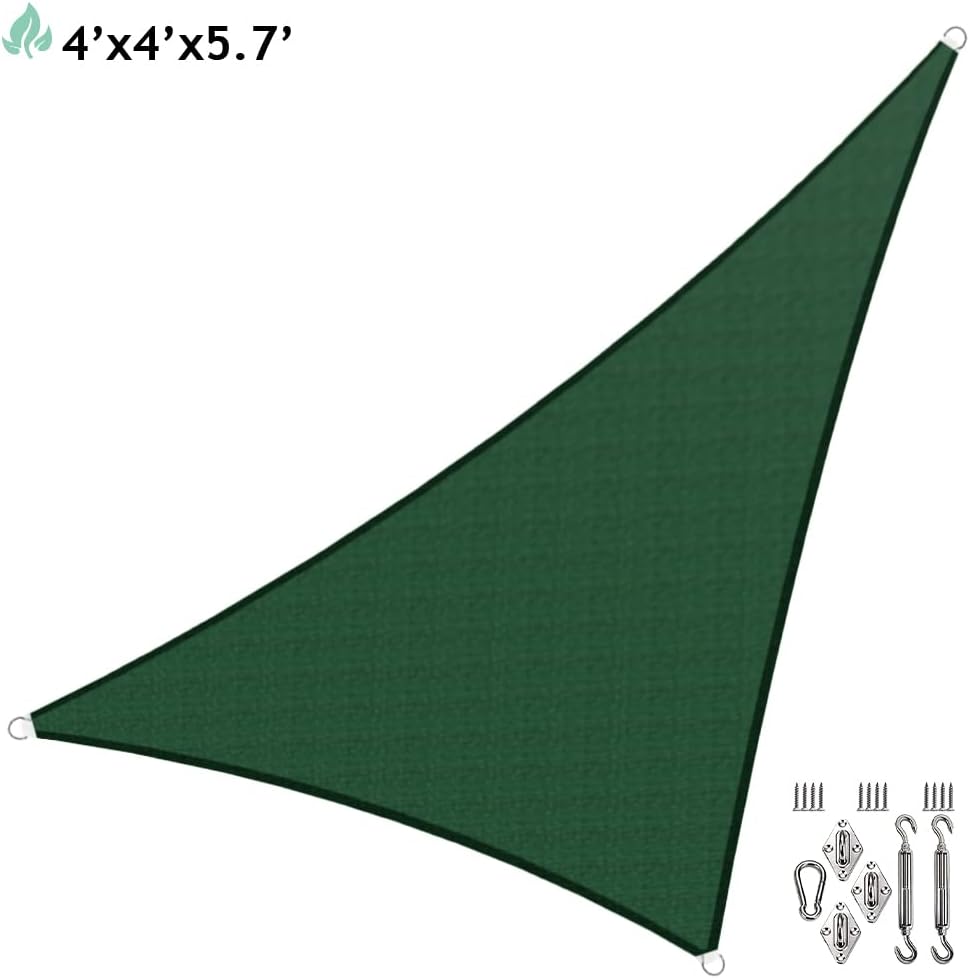 SunnyRoyal 4'x4'x6' Heavy Duty Sun Shade Sail Triangle Commercial Grade with Hardware Kits for Canopy Awning Outdoor Patio Cloth Screen UV Block UV Resistant (Green)