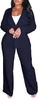 Pant Suits for Women Professional 2 Piece Outfits Solid Color Button Down Business Casual Blazer Sets