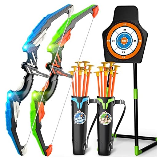 2 Pack Bow and Arrow for Kids Boys 4-6 8-12, Kids Archery Set with Light-up LED Includes 20 Suction Cup Arrows, Standing Target & Quiver, Indoor & Outdoor Boys Toys Gifts for 4-6 8-12 Years Old Boys