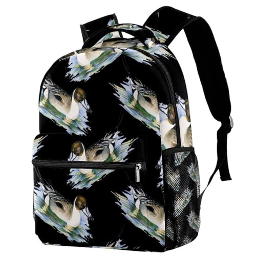 Sac à dos fille motif canard sauvage, grand sac d'école ados et loisirs noir