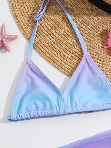 WDIRARA Toddler Girl's 3 Piece Swimsuit Set Halter Triangle Bikini Ombre Bathing Suits Swimwear with Cover Ups3