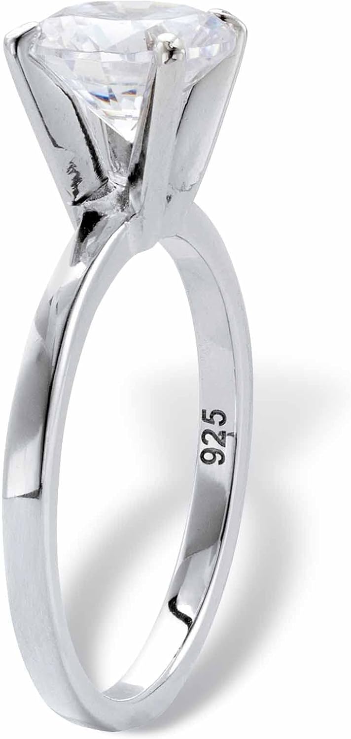 Platinum over Sterling Silver Round Created White Sapphire Solitaire Engagement Ring