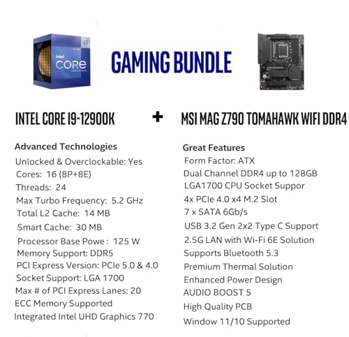 Micro Center Intel Core i9-12900K 16 Cores up to 5.2 GHz Unlocked Desktop Processor with Integrated Graphics Bundle with MSI MAG Z790 Tomahawk WiFi DDR4 Gaming Motherboard - Image 3