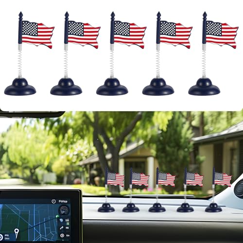 5-Piece American Flag Car DashboardDecoration Set, Fluttering Patriotic FlagPendant with Spring Base for RearviewMirror & Interior Decor, USA PatrioticAccessories for Cars & Trucks