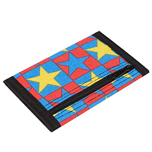 Image of AI-DEE RFID Trifold Canvas Outdoor Sports Wallet for Kids - Front Pocket Wallet with Magic Sticker (Red Big Five-pointed Star)
