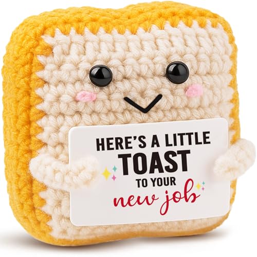 MAMAGIFTREE New Job Gift for Coworker - Crochet Toast Congratulations Present for Promotion, Farewell, Going Away - Cute Office Desk Decor Accessory for Men, Women, Friend