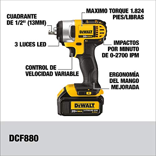 DEWALT 20V MAX Cordless Impact Wrench with Detent Pin, 1/2-Inch, Tool Only (DCF880B)