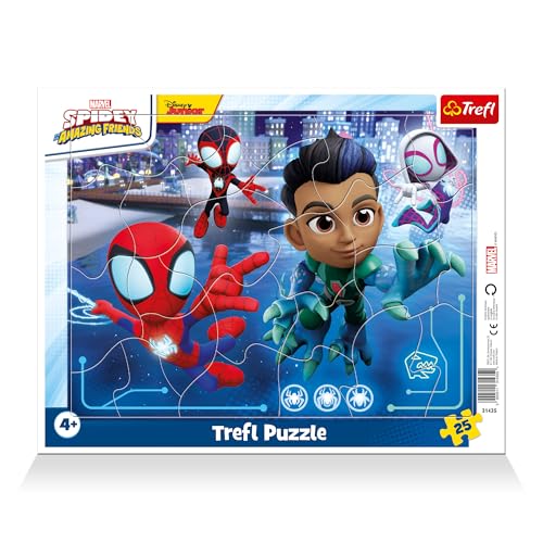 Trefl - Marvel Spiderman, Spider Jump - Puzzles à Cadre pour Les Tout-Petits, 25 Grandes pièces,...