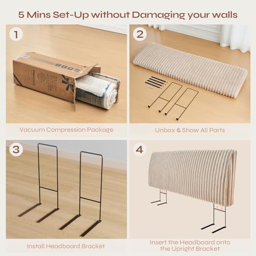 Image of Pinmoco 4.7 inch Upholstered Modern Headboard for Full Size Bed, Height Adjustable and Ergonomic Headboard, Easy Assemble, Sturdy and Durable, Faux Rabbit Fur, Light Camel