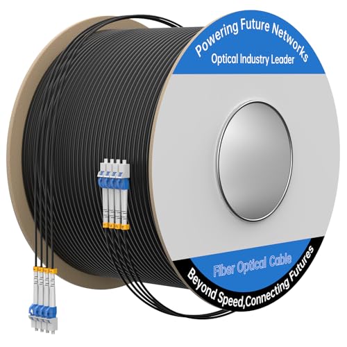 Image of 75M /246FT Outdoor Armored LC to LC Fiber Optic Cable, 4 Core OS2 Single Mode 9 /125μm, Industrial TPU Jacket, OD 5mm, 4 Strands, SMF, Direct Burial, Heavy-Duty LC-LC Patch Cord for Harsh Environments