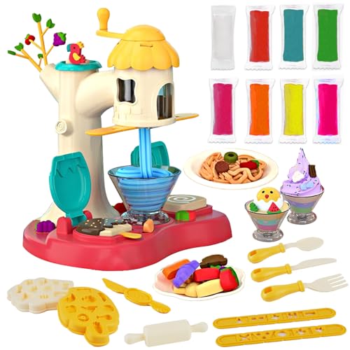 Jovecinn Eismaschine Knete Zubehör Set Kitchen Creations 24 Stück EIS Knetwerkzeug Knetzubehör Knetset ab 3 4 5 Jahre Knetmaschine Kinder Nudelmaschine Knetä Clay Knetmasse