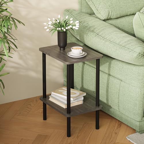 APICIZON 2 Tier Mesita Auxiliar, Mesa Auxiliar Salon, Mesita de Noche Estrecha con Espacio de Almacenamiento, 40x30x52cm, Mesita Auxiliar Pequeña para Dormitorio, Balcón, Sala de Estar, Grau