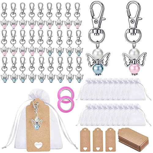 Llavero ángel de la Guarda, Colgantes de Bautizo de Boda, Boda Bautizo Colgante, Llavero para Invitados de Regalo con Bolsa de Organza + Etiqueta en Blanco + Cinta Cover