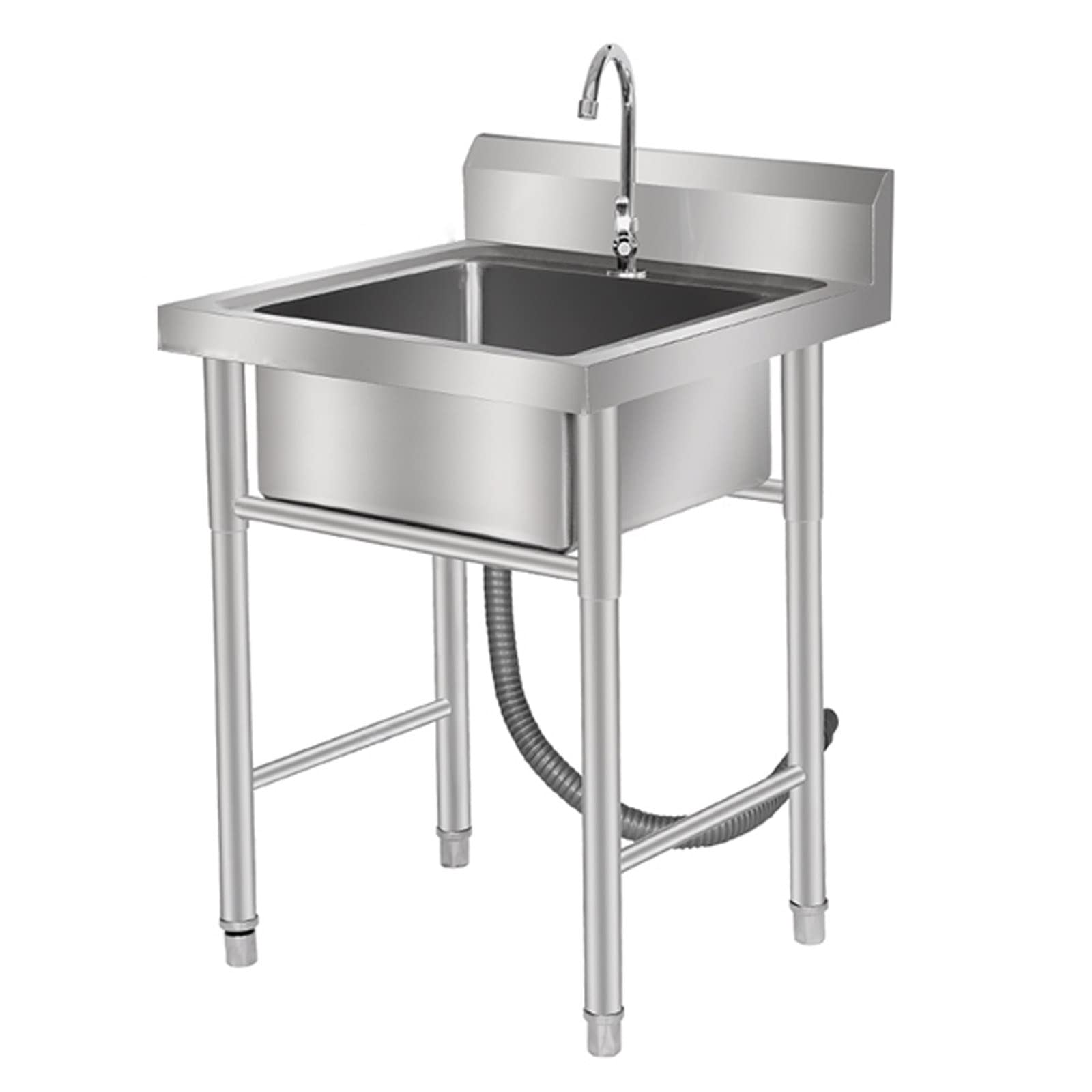 ZQFHSX Free Standing Kitchen Sink with Faucet,304 Stainless Steel Single Bowl Drop in Basin for Farmhouse|Commercial|Prep Workstation,50cmx80cm,60cmx80cm