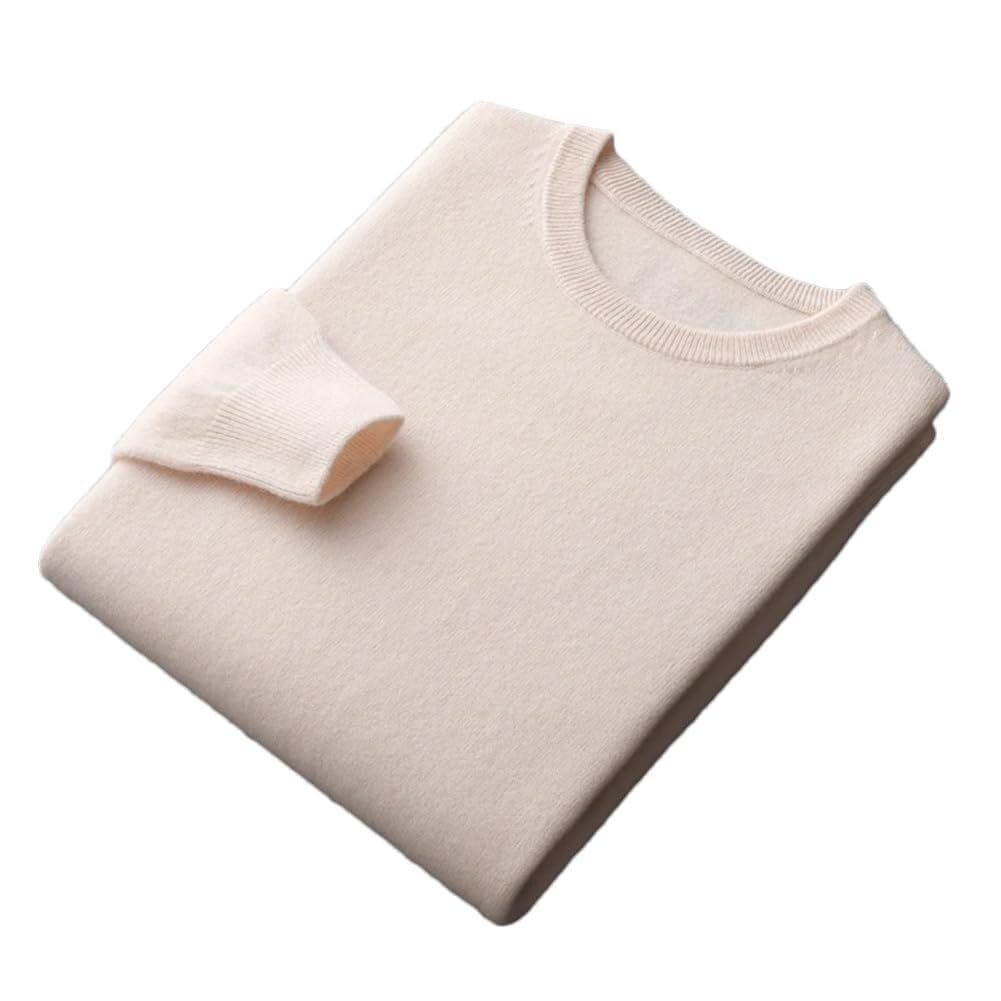 100% Merino Wool Sweater Mens Crew Neck Pullover Tops Solid Color Seamless Sweater Basic Jumper(Beige,XX-Large)