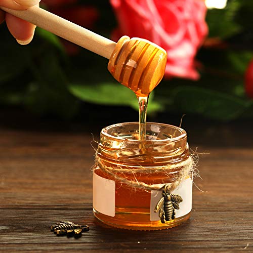 WILLBOND 24 Pieces 3 Inch Wood Honey Dipper Sticks and 50 Pieces Honeybee Charm Pendants Set for Honey Jar Dispense Drizzle Honey DIY Craft Jewelry Making Accessory - Thumbnail 6