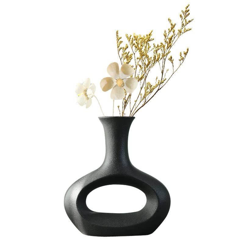 NA Jarrón nórdico de cerámica mate moderno decorativo para oficina, escritorio, interior, comedor, adornos para decoración del hogar, regalo de casa nueva (L)