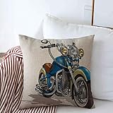 Staroapr Throw Pillow Covers Red Car Classic Vintage Motorcycle Retro Antique Bicycle Club Cylinder Dangerous Design Highway Cushion Pillows Linen Cases for Winter Home Decor 18' x 18'