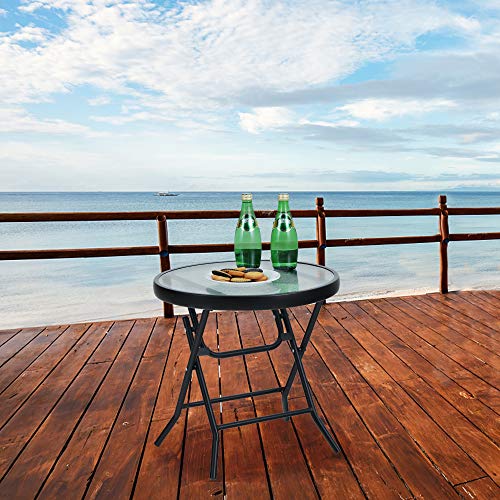 PHI VILLA Folding Side Table, Foldable Coffee Table, Outdoor Garden Table, Small Round Patio Table - Transparent - Image 2