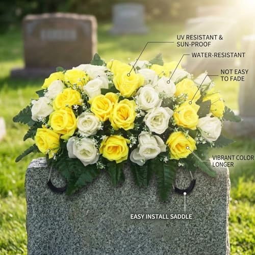 Fleurs pour pierre tombale artificielles composition florale de roses pour tombe