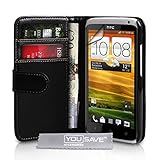 Yousave Accessories HTC One X Case Black PU Leather Wallet Cover With Screen Protector