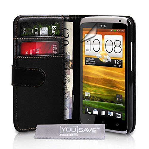 Yousave Accessories HTC One X Case Black PU Leather Wallet Cover With Screen Protector