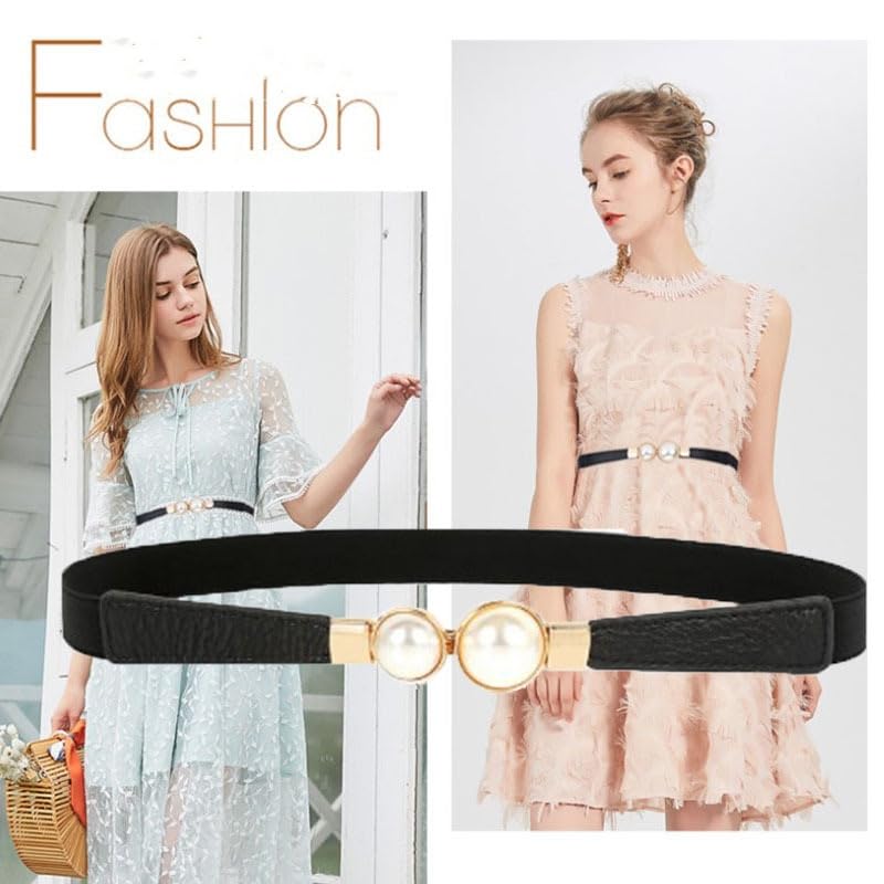 Faux Pearl Skinny Stretchy Waist Belt, Women's Decoration For Dress, Elastic Thin Waistband for Dress2