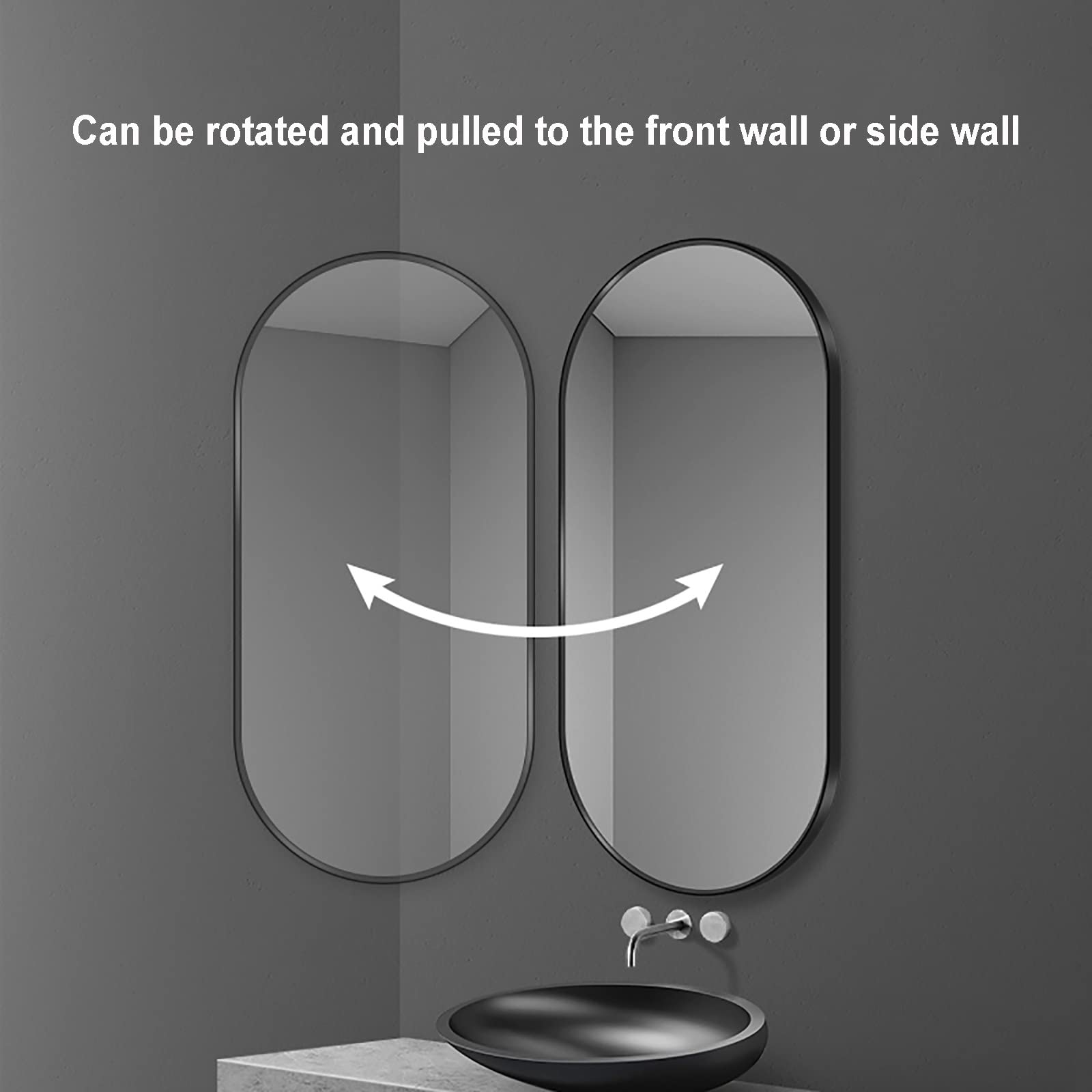Ovaler Wandspiegel fürs Badezimmer mit Rahmen aus Aluminiumlegierung, bruchsicherer Spiegel, ausziehbarer Schwenkspiegel, für Hotel/Schlafzimmer/Badezimmer/Salon (Größe: 60 x 90 cm)